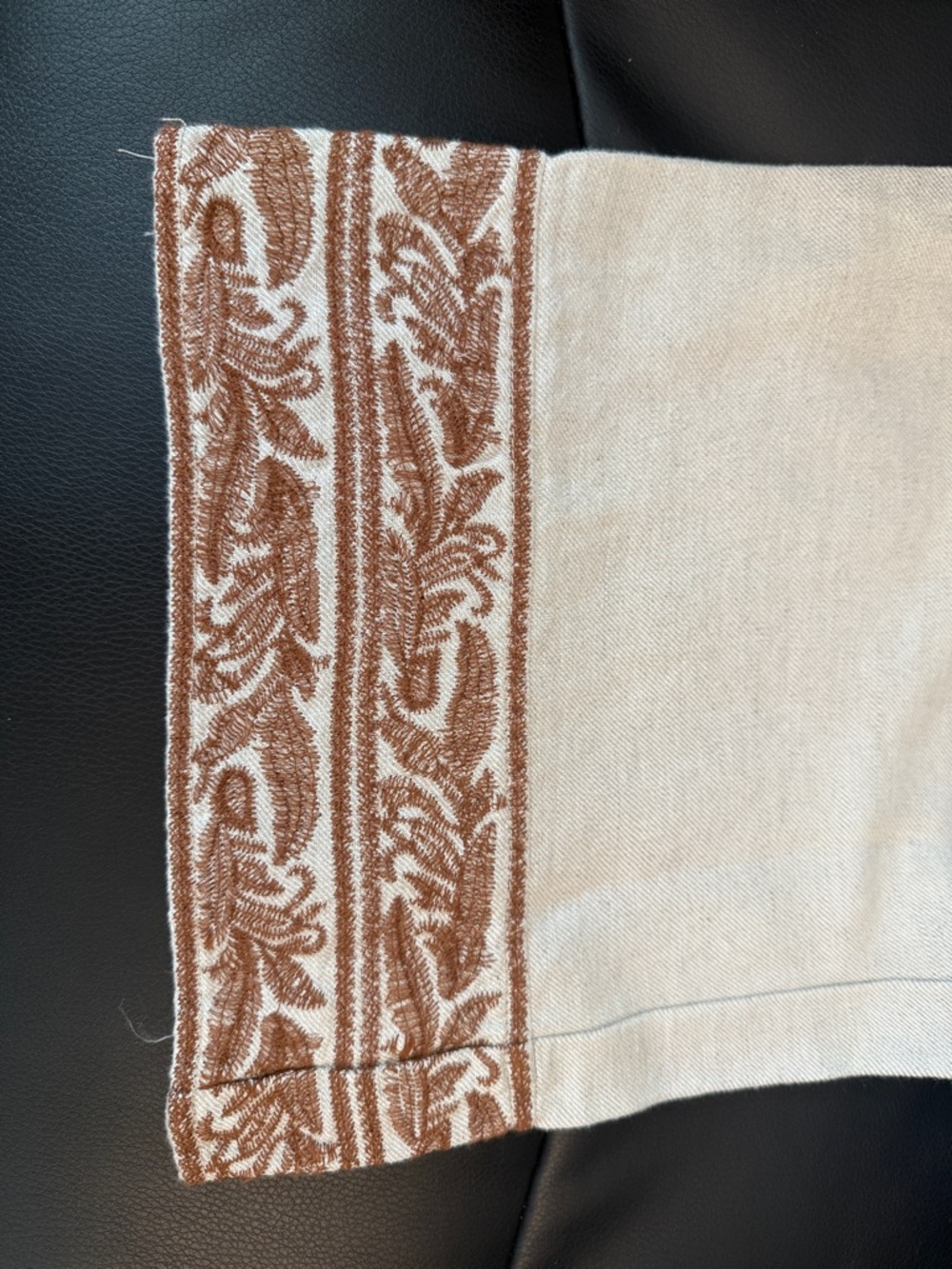 J. Jill Wide Leg Linen Blend Crop Pants in Cream with Brown Embroidered Trim